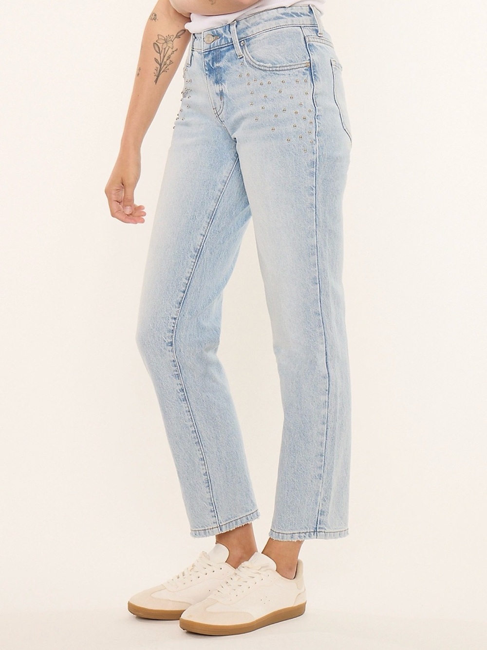 KanCan Mid Rise Studded Straight Leg Jean